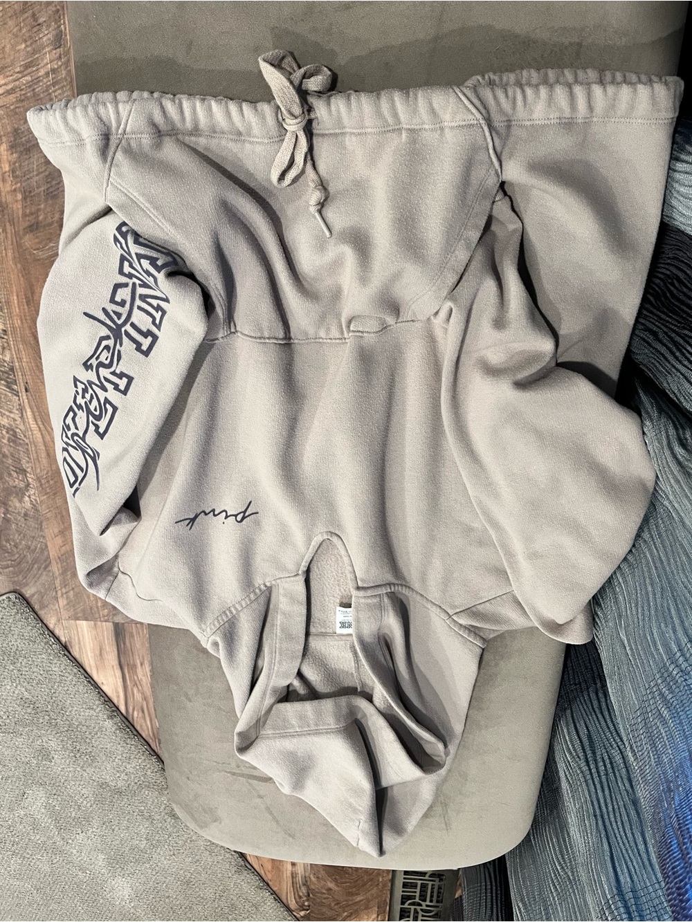 PINK Victoria's Secret Beige Drawstring Hoodie with Sleeve Logo - Picture 5 of 6